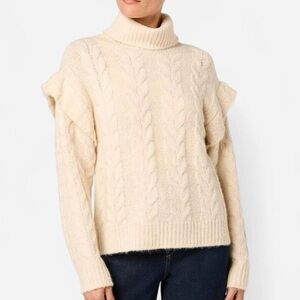 JOES JEANS Cream Turtleneck Ruffle Knit Sweater Small NWT
